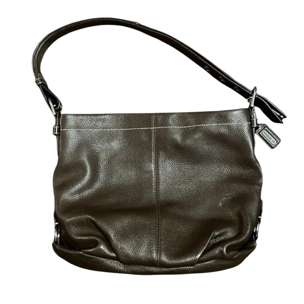 Coach brown leather hobo bag with light purple interior!